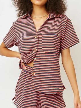 Frankies Bikinis Revolve Coco Sunset Stripe Terry Cloth Swim Button Down Shirt